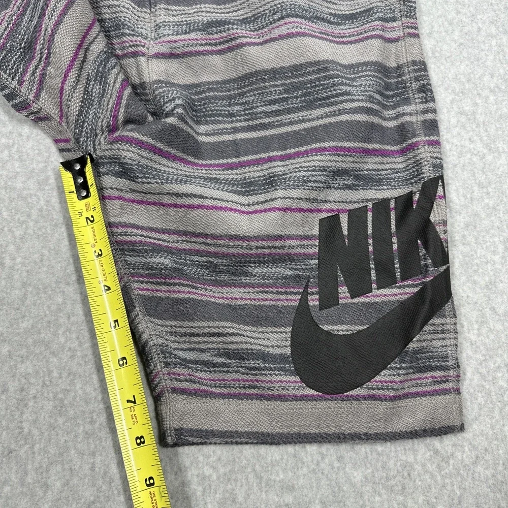 Nike FC‎ Shorts Men's Small Grey Purple Striped Athletic Drawstring French Terry